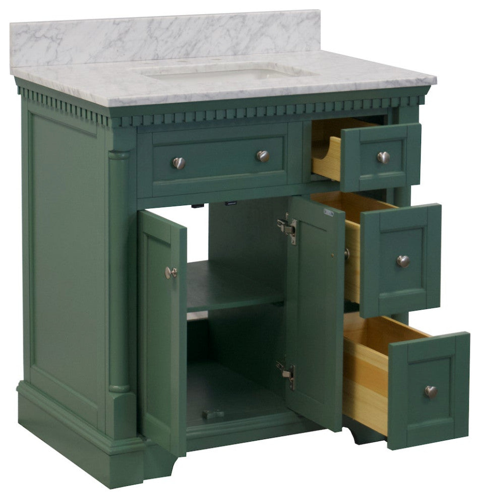 Sydney 36" Bathroom Vanity, Sage Green, Carrara Marble