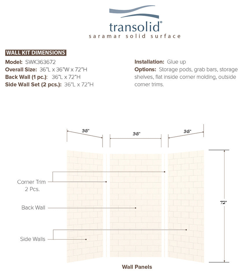 Transolid Saramar Shower Wall Kit