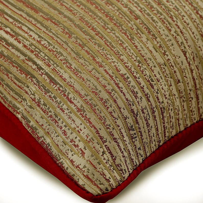Gold Throw Pillow Cover, Abstract Stripe 24"x24" Silk, Toasted Coral Gold