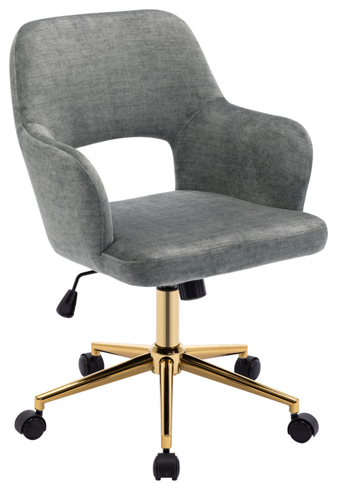 Open-Back Faux Linen Home Office Chair, Light Grey