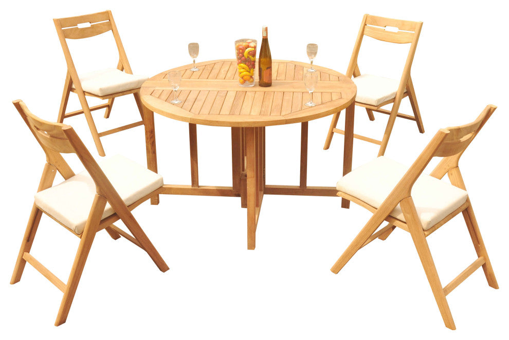 5-Piece Outdoor Teak Dining Set: 48" Butterfly Table, 4 Surf Folding Arm Chairs
