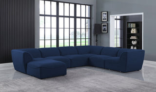 Miramar Linen Textured Fabric  7-Piece Modular U-Shaped Sectional, Navy