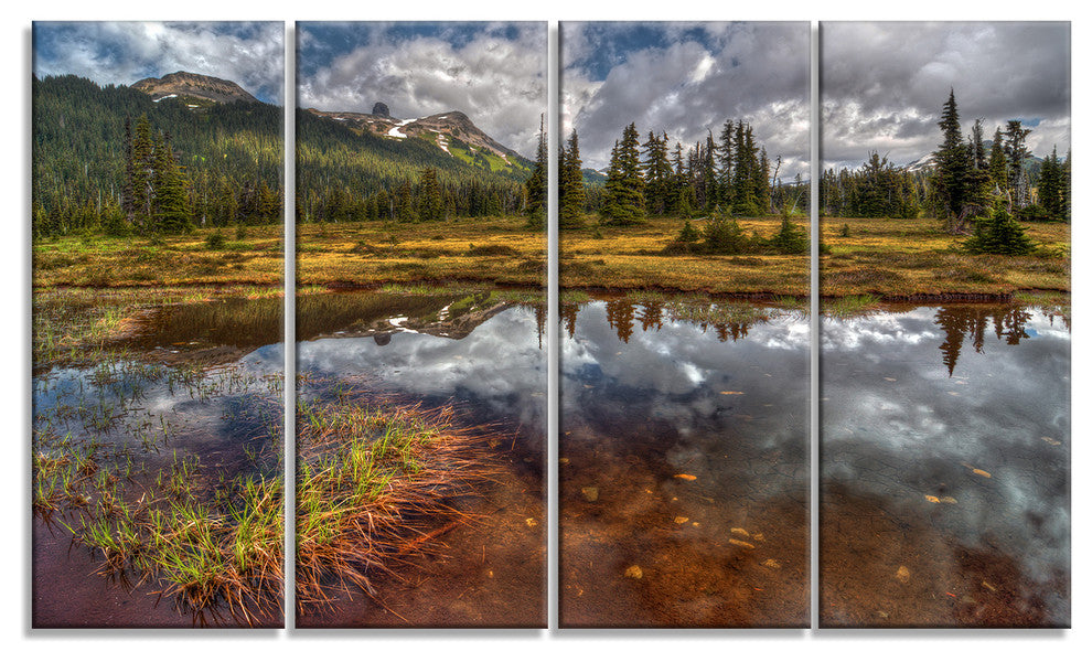 Shallow Lake under Cloudy Sky, Landscape Canvas Print, 48"x28", 4 Panels