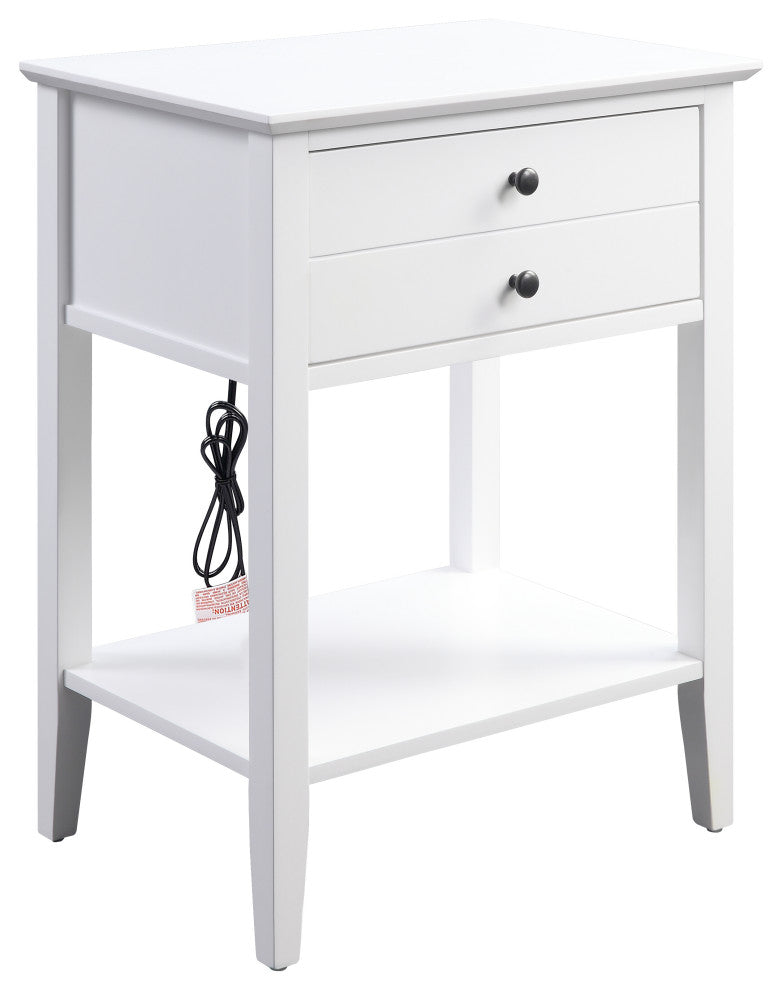 Grardor Side Table With USB Charging Dock, White
