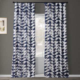 Traid Printed Cotton Twill Curtain, Indigo, 50"x108"