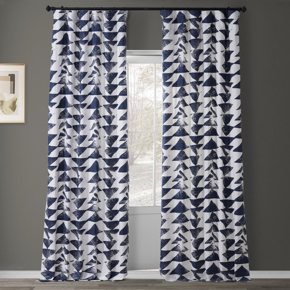 Traid Printed Cotton Twill Curtain, Indigo, 50"x108"