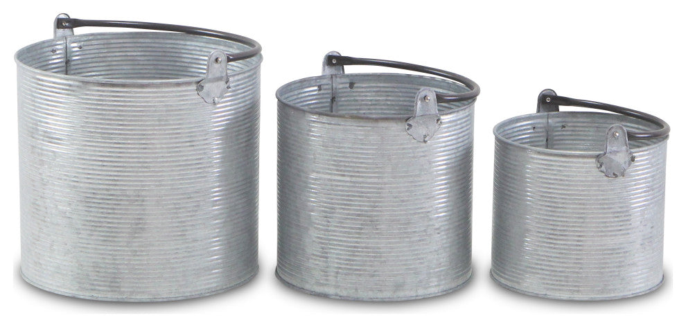 Textured Metal Garden Buckets, Set of 3