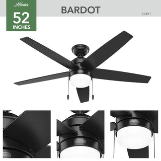 Hunter 52" Bardot Matte Black Ceiling Fan, LED Kit, Pull Chain