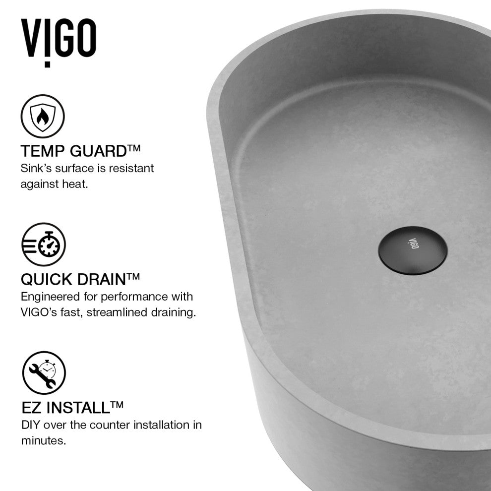 VIGO Sagrada 24"L x 14"W x 5"H Concreto Stone Oval Bathroom Vessel Sink