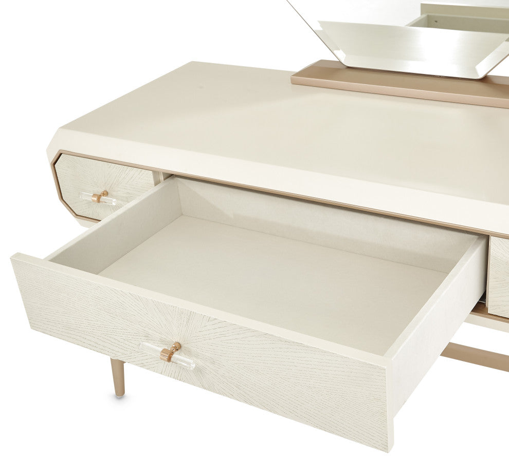 La Rachelle Vanity Set with Mirror & Chair - Medium Champagne