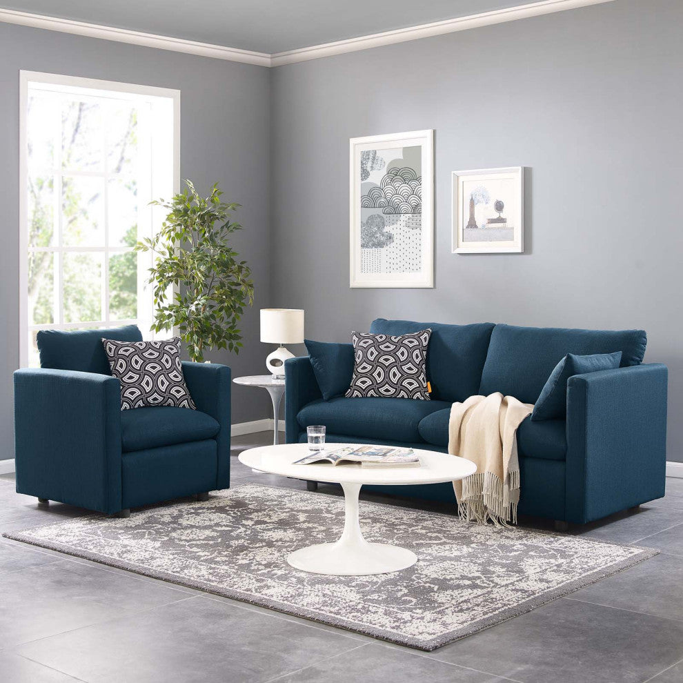 Armchair and Sofa Set, Fabric, Navy Blue, Modern, Living Lounge Hospitality