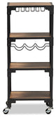 Industrial Rustic Walnut Finished Wood and Black Metal 4-Tier Mobile Wine Cart