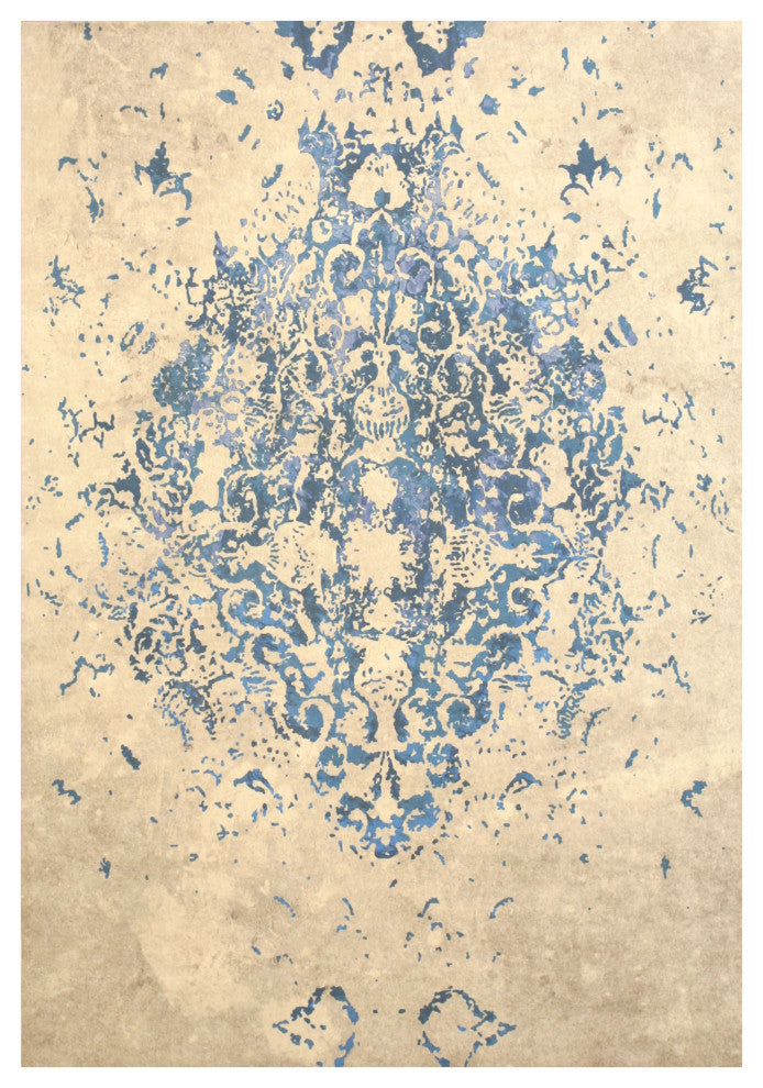 Blue Traditional Oriental Distressed Bohemian Moderno Medallion Area Rug