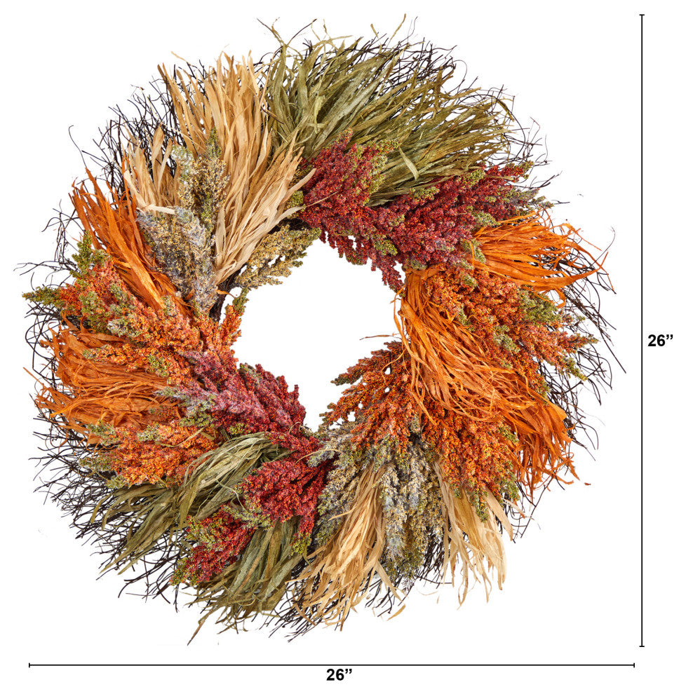 Nearly Natural W1224 26 Fall Sorghum Harvest Autumn Artificial Wreath
