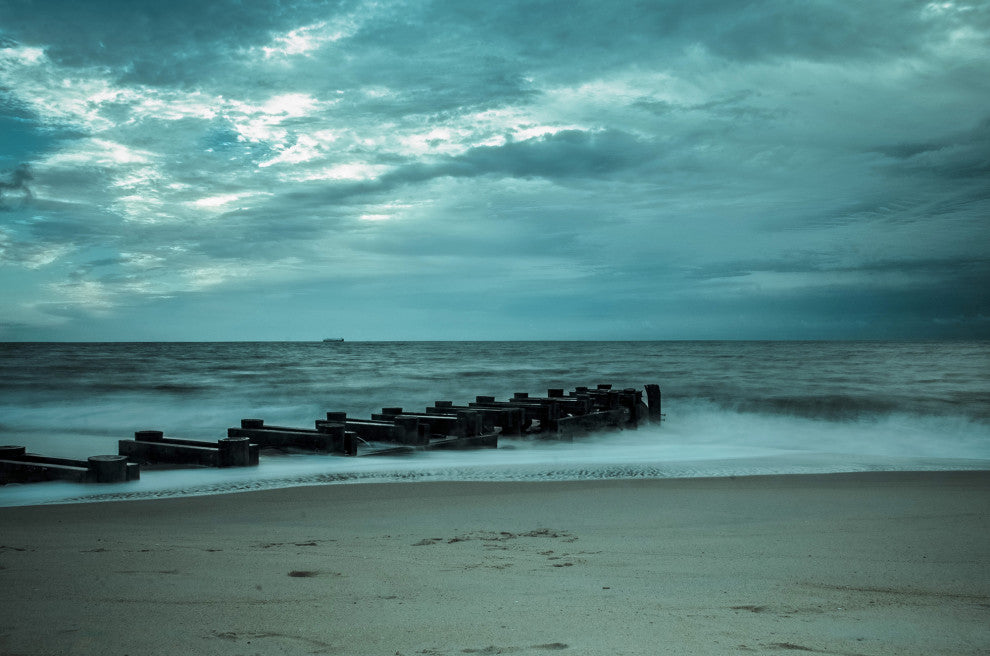 Blue Morning at Rehoboth Coastal Landscape Framed Photo Paper Wall Art Prints, Red Oak, 18" X 24"