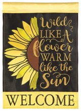 Sunflower Welcome Wild Like Flag, Burlap