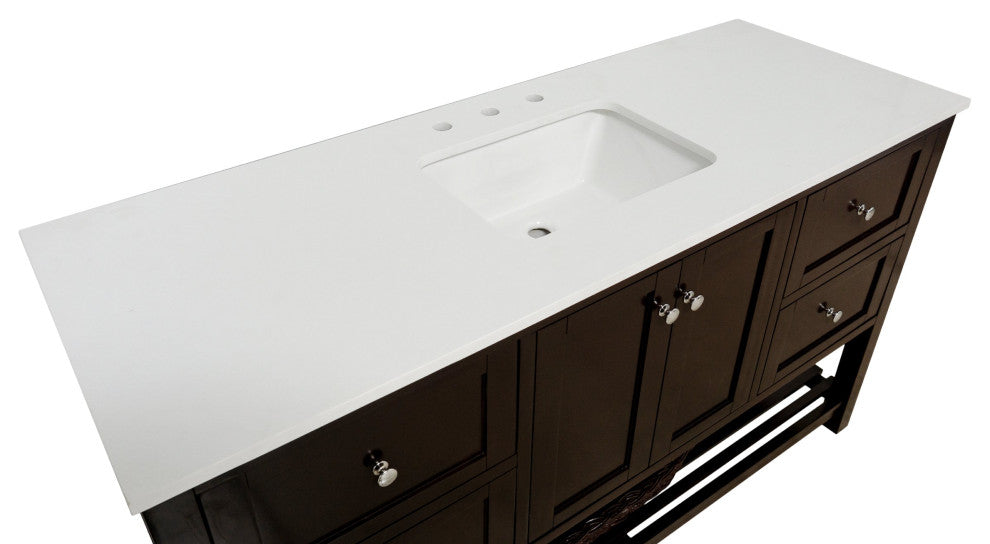 Lakeshore 60" Single Bathroom Vanity, Chocolate, Engineered White