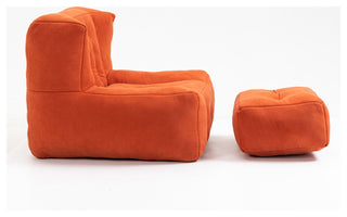 Memory Foam Padded Bean Bag Sofa with Ottoman, Comfy Velvet, Red
