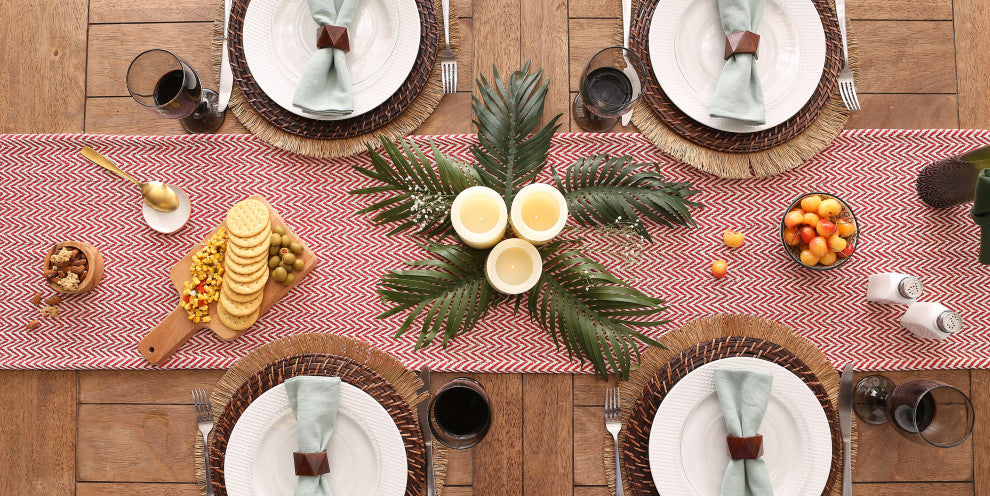 Tango Red Handloom Chevron Table Runner 15x108