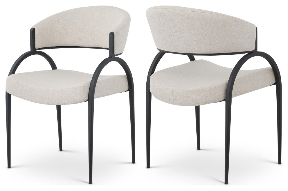 Privet Dining Chair (Set of 2), Beige, Matte Black Finish