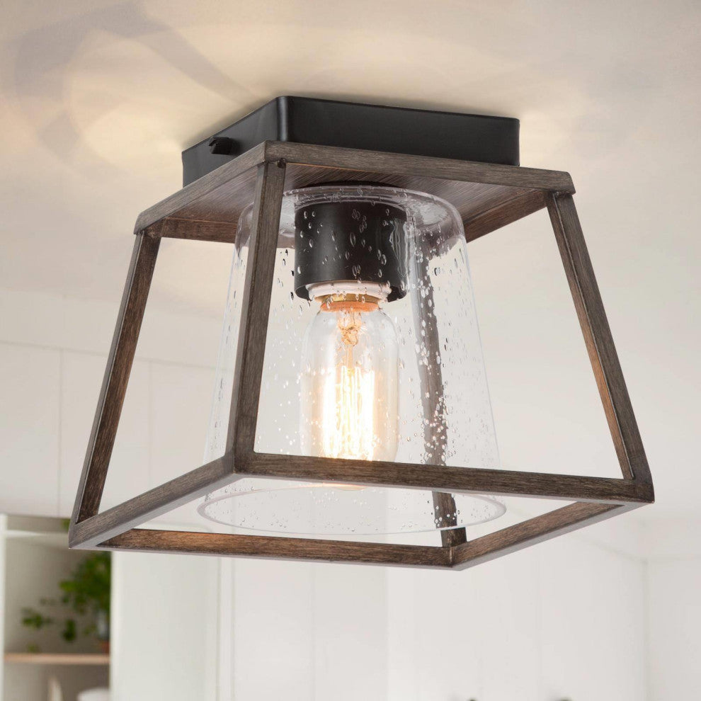LNC Modern 1-Light Trapezoidal Flush Mount Light With Seeded Glass Shade