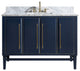 Mason 49" Vanity Combo, Navy Blue, Matte Gold Hardware / Natural 1" Carrara White Marble Countertop and Backsplash