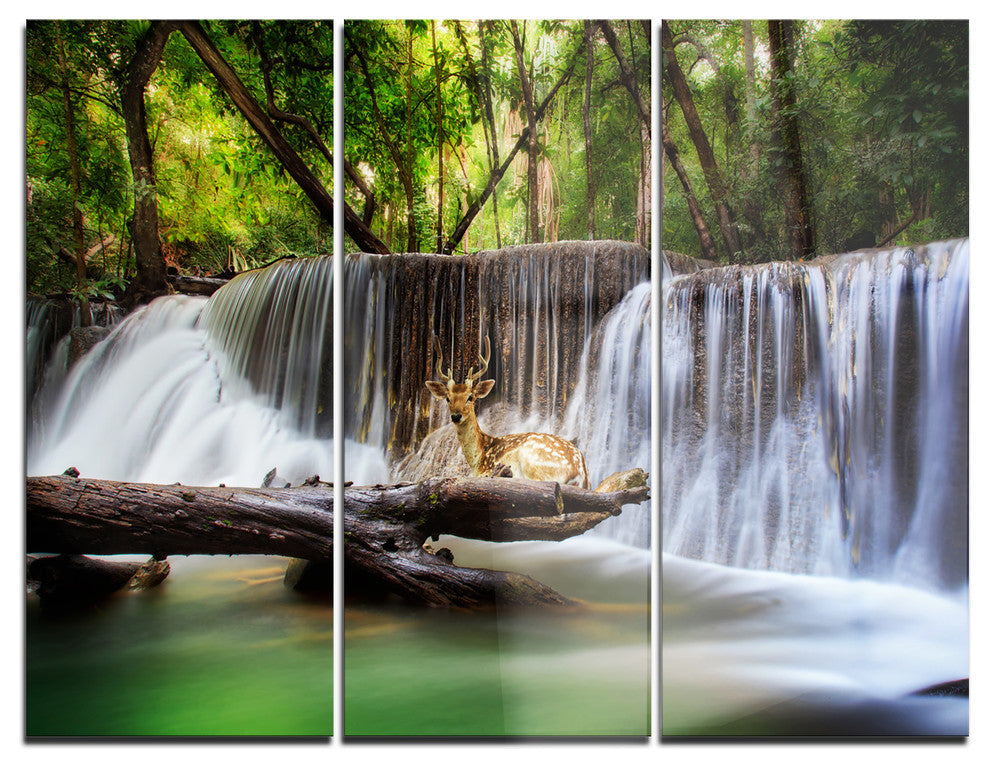 "Huai Mae Kamin Waterfall Photo" Metal Wall Art, 3 Panels, 36"x28"