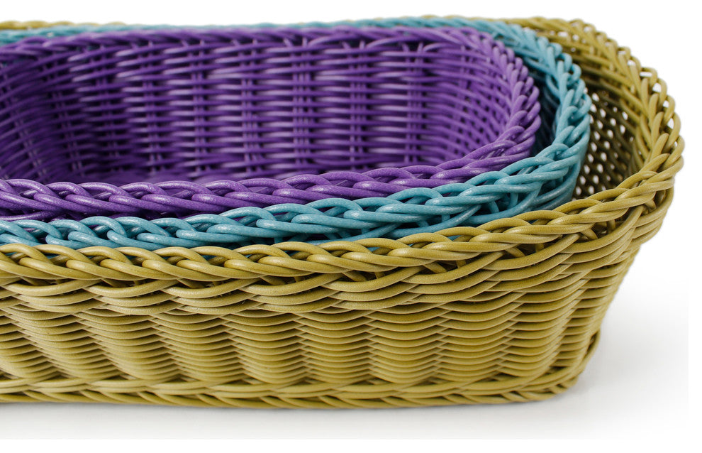 PLASKET Multicolor 3 Piece Rectangle Poly Wicker Basket Set
