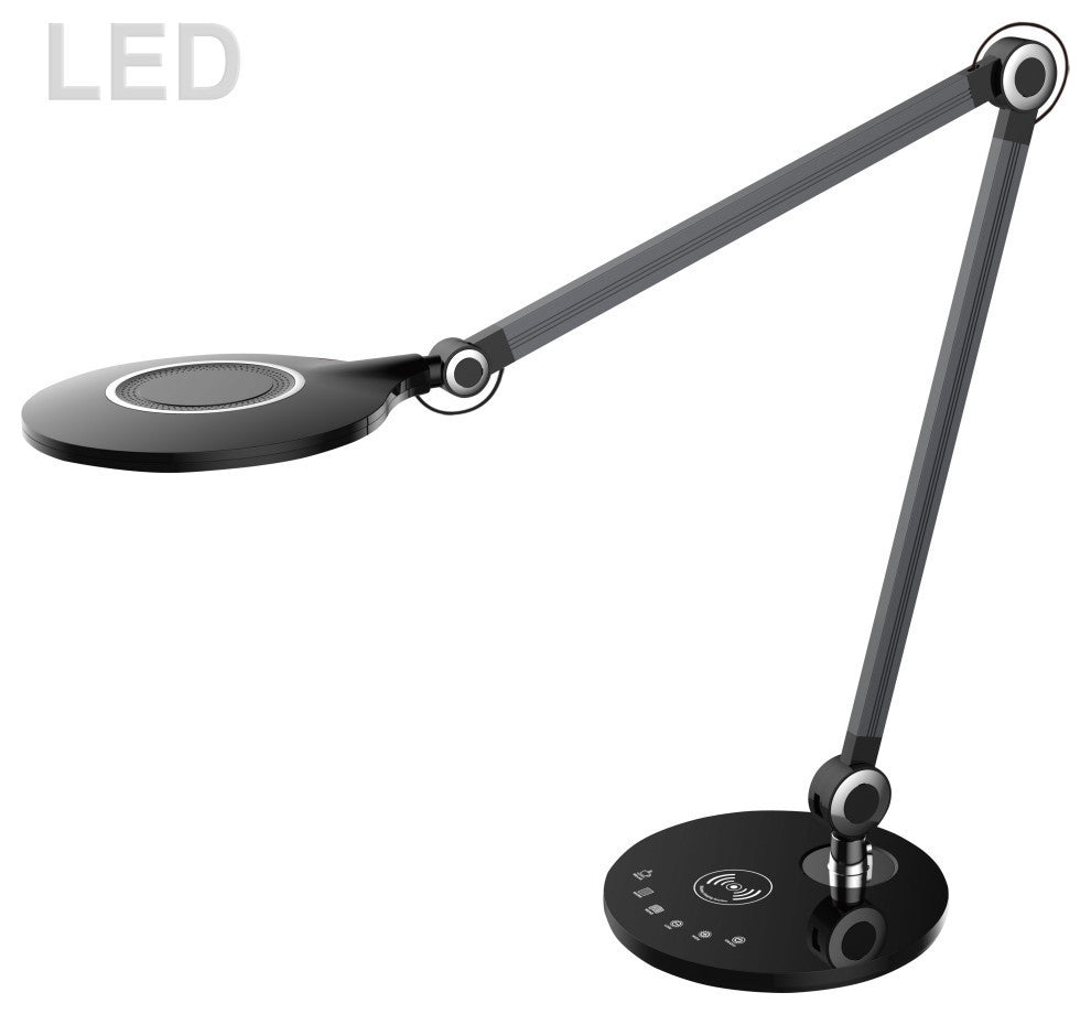 Contemporary Modern Architect Desk Lamp with Wireless Charging, Black