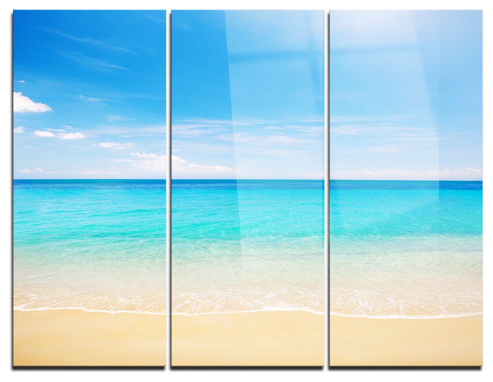"Bright Blue Tropical Beach" Photo Metal Wall Art, 3 Panels, 36"x28"