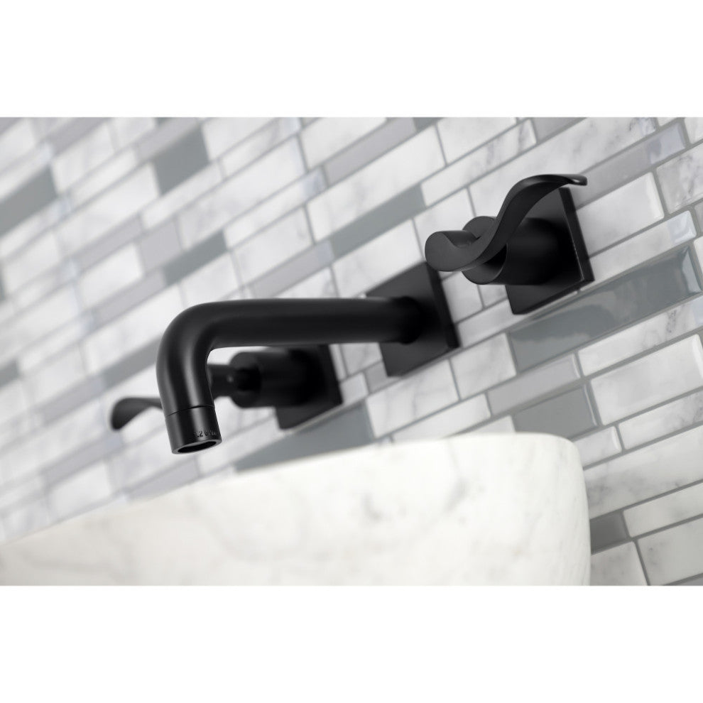 Kingston Brass KS6120DFL Two-Handle Wall Mount Bathroom Faucet, Matte Black