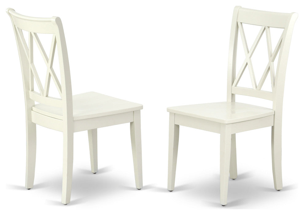 Dining Set 5 Pcs- 4 Chairs, Table, Linen White Chair Seat, Solid Wood Frame