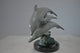 Three Grey Dolphins Swimming Bronze Statue on Marble - Size: 16"L x 9"W x 13"H