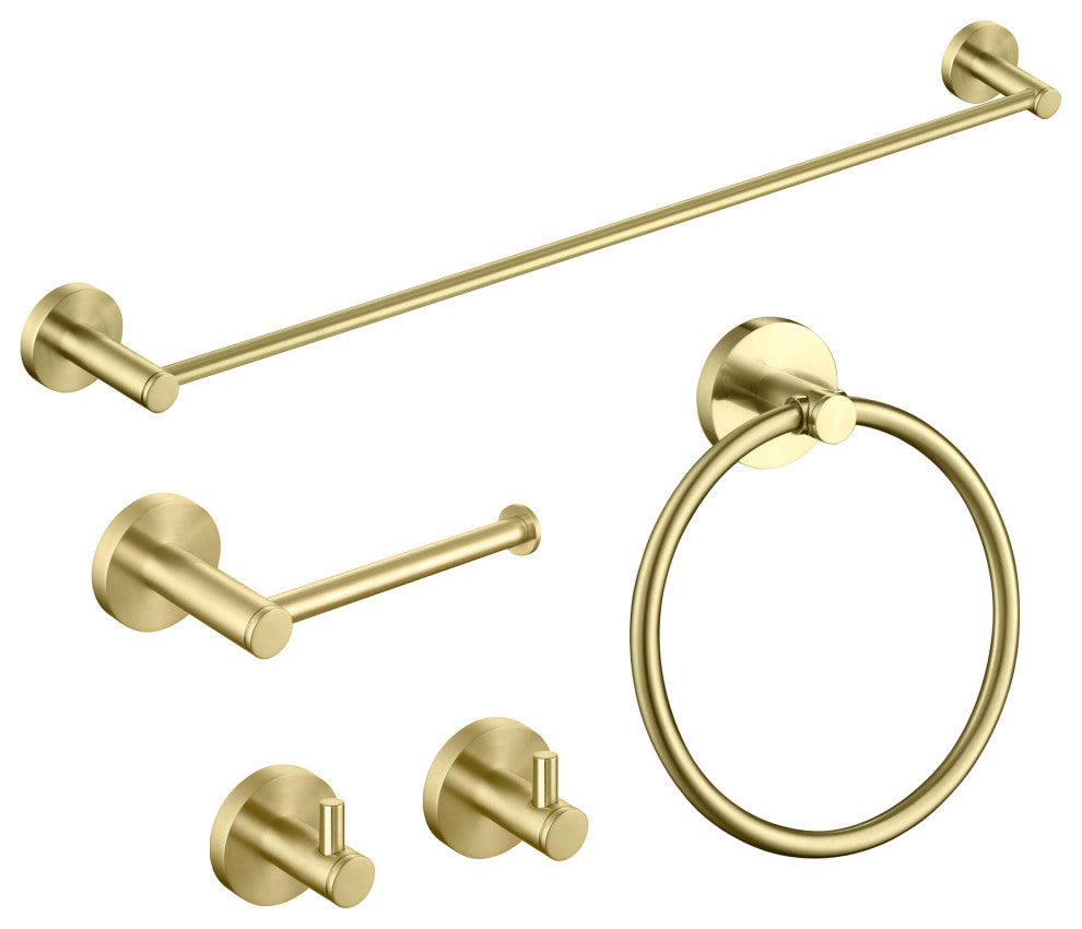 Circular 5-Piece Bathroom Hardware Set, Brushed Gold