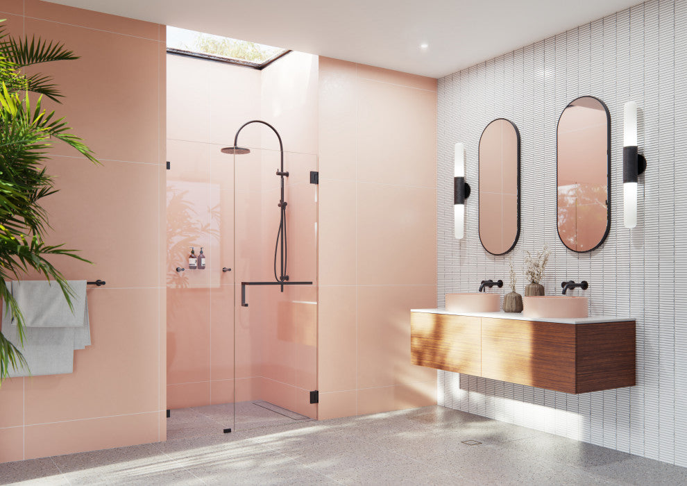 Umbra Frameless Wall Hinged Shower Door Towel Bar and Single Stationary Panel