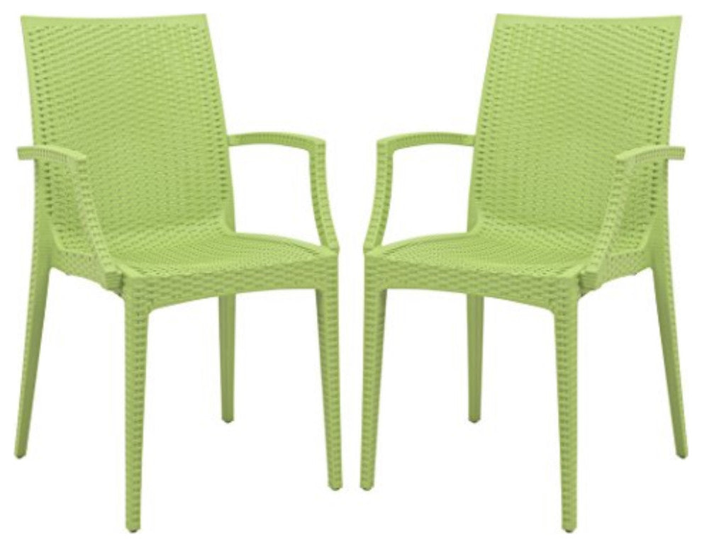 LeisureMod Weave Mace Indoor/Outdoor Chair With Arms, Set of 2