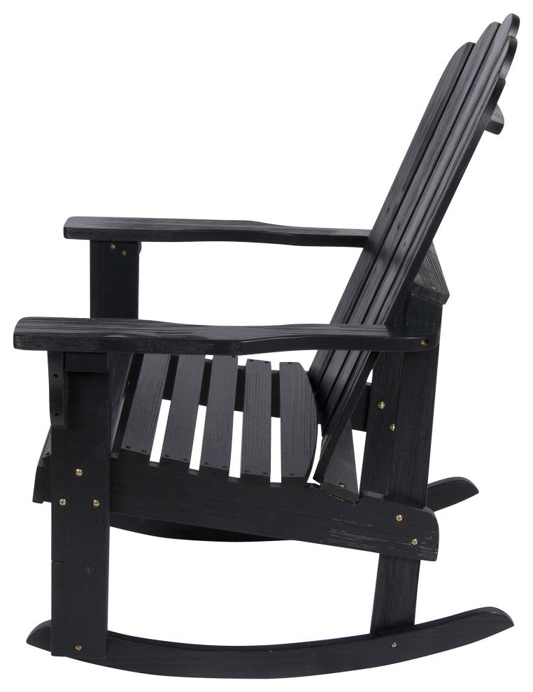 Shine Co. Marina II Cedar Wood Hydro-Tex Adirondack Rocking Chair Black 4659BK