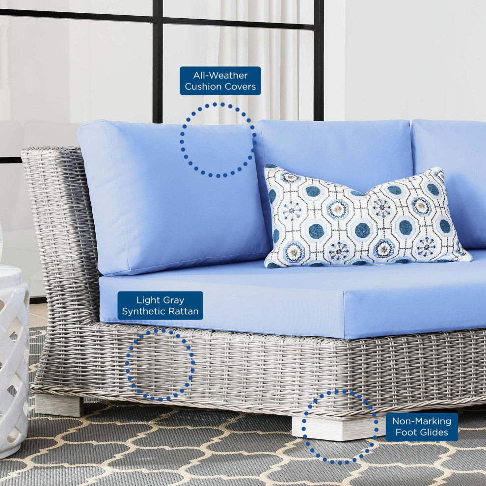 Sofa Corner Chair, Rattan, Wicker, Gray Blue, Modern, Outdoor Patio Cafe