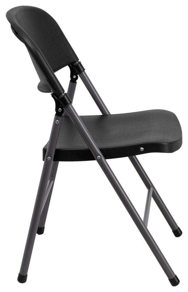 MFO 330 lb. Capacity Black Plastic Folding Chair with Charcoal Frame