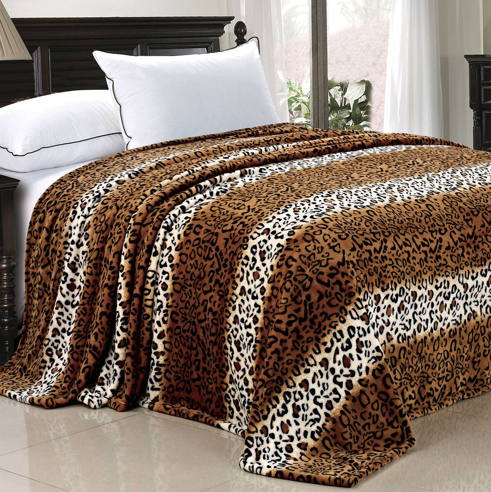 Striped Snow Leopard Safari Flannel Fleece Blanket, Twin