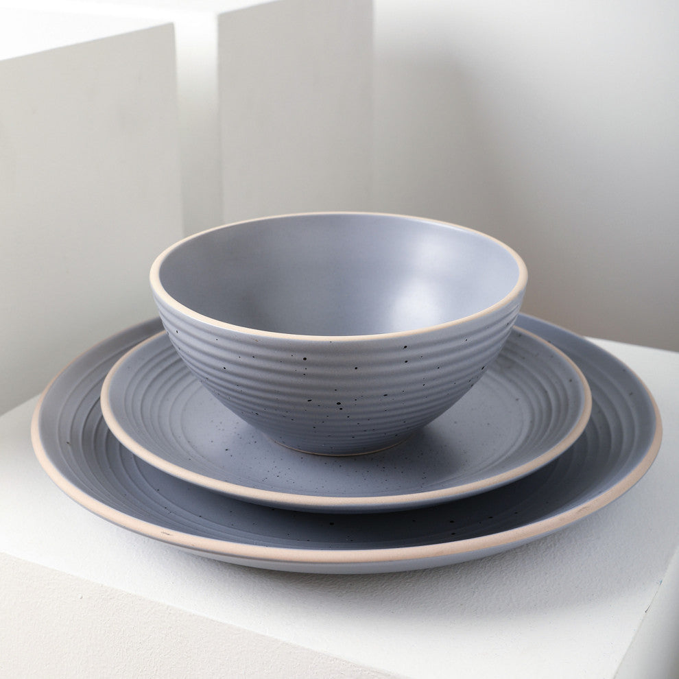 Stone Lain Lauren Stoneware 16 Piece Dinnerware Set, Light Gray
