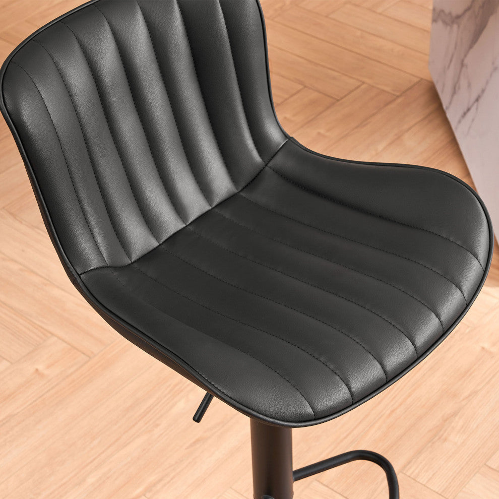YOUNIKE Set of 2 Leather Bar Stool Adjustable, Swivel, Wingback, Black