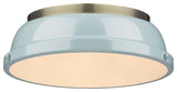 Golden Duncan 2 Light Flush Mount, Aged Brass, Seafoam Shade