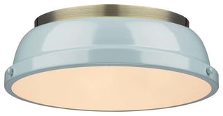 Golden Duncan 2 Light Flush Mount, Aged Brass, Seafoam Shade
