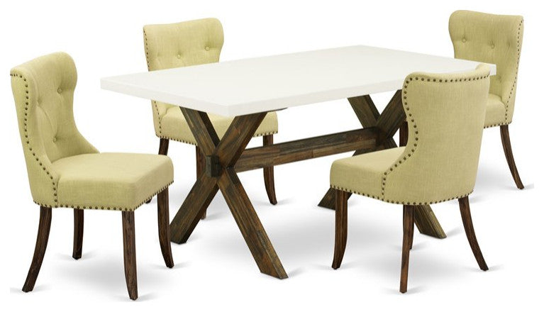 5-Piece Dinette Set, 4 Chairs-Table Top-Linen White and Jacobean
