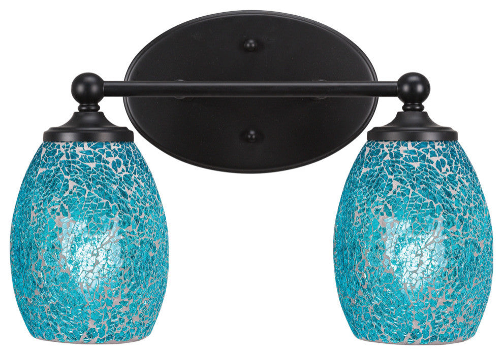 Capri 2-Light Bath Bar, Matte Black/Turquoise Fusion