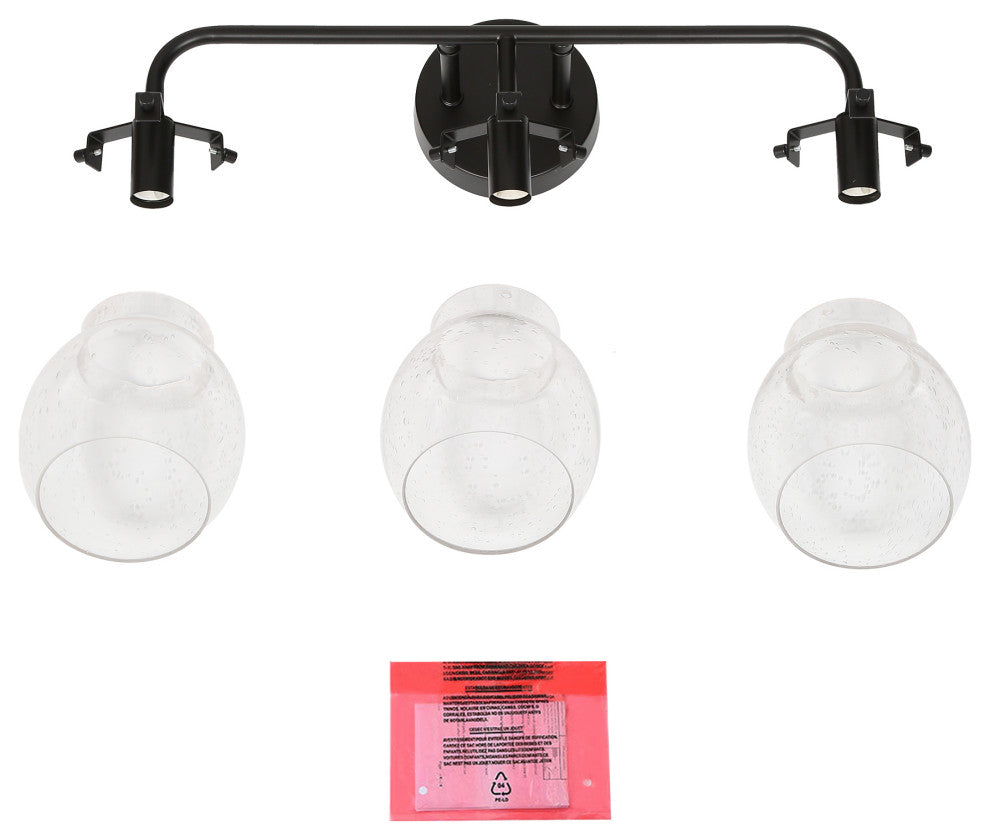 LNC 22" Modern Black Bathroom Vanity Light With Globe Seeded Glass