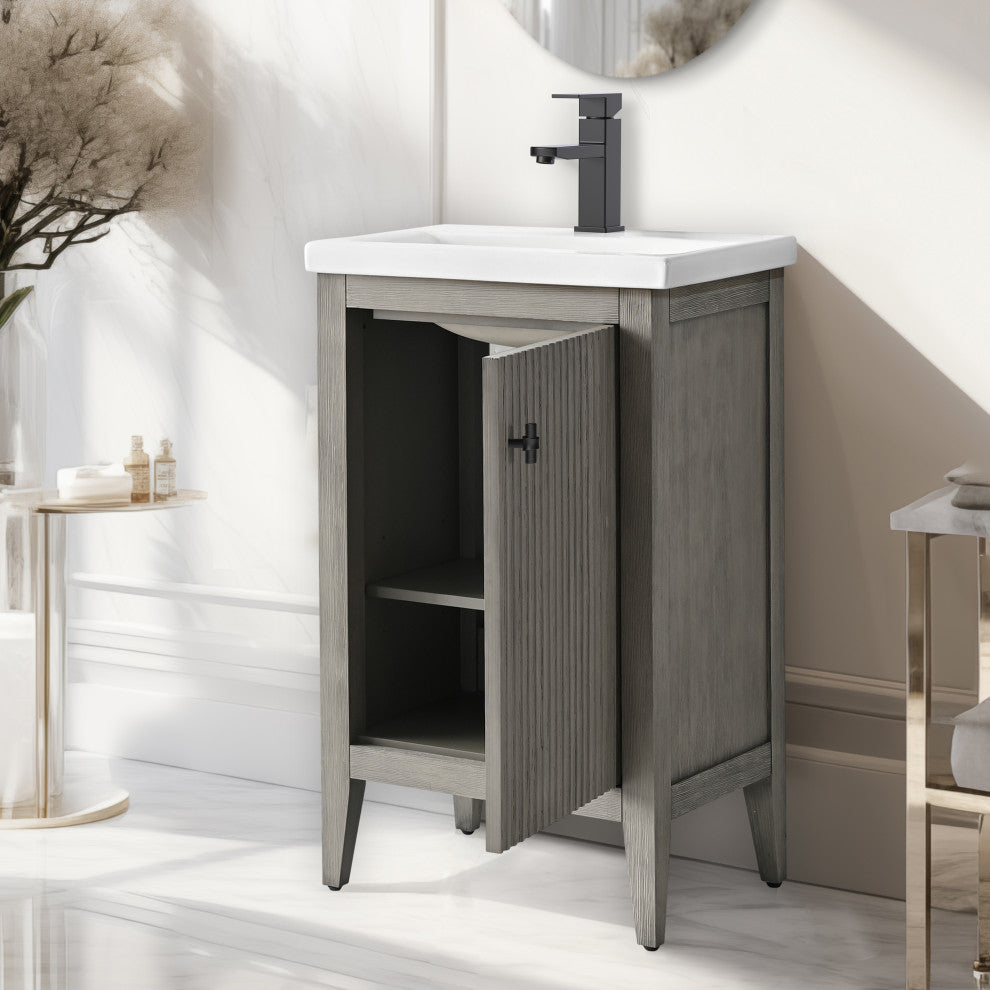 Vanity Art Freestanding Vanity, Driftwood Gray, 20", Single Sink, Matte Black