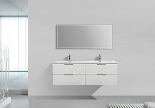 Themis Series White Wall Mount Vanity With A Integrated Sink, 60" Double