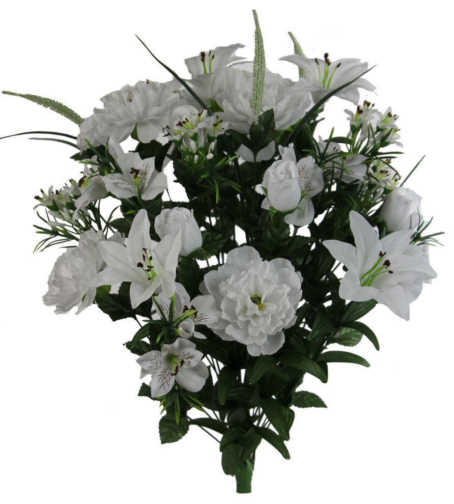 40-Stem Artificial Full Blooming Lily, Rose Bud, Carnation, Mum, White